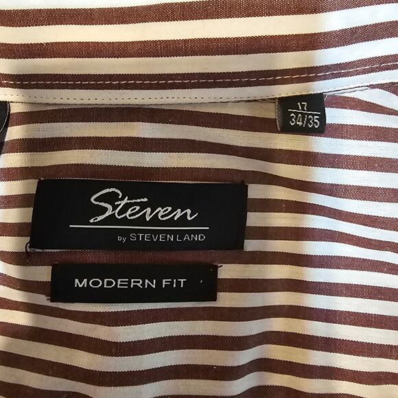 Steven by Steven Land Men’s Dress Shirt Brown Micro Dot Pattern 17 34/35 Modern - Picture 3 of 10
